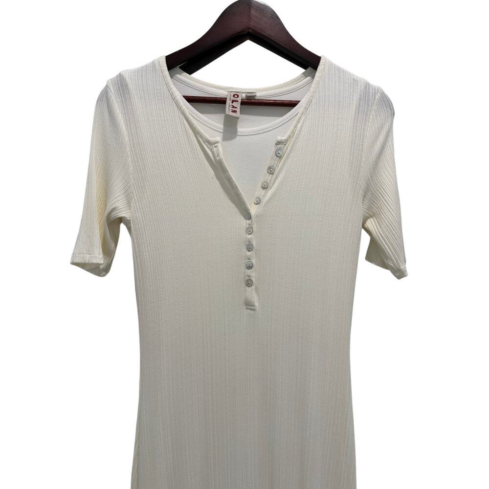 Dolan Anthropologie Orla Henley Ribbed Maxi Dress Size XS Minimalist - Picture 3 of 10